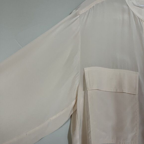 Frame 100% Silk Long Sleeve Button Down Blouse, Patch Pockets Ivory Size Small - Picture 12 of 15